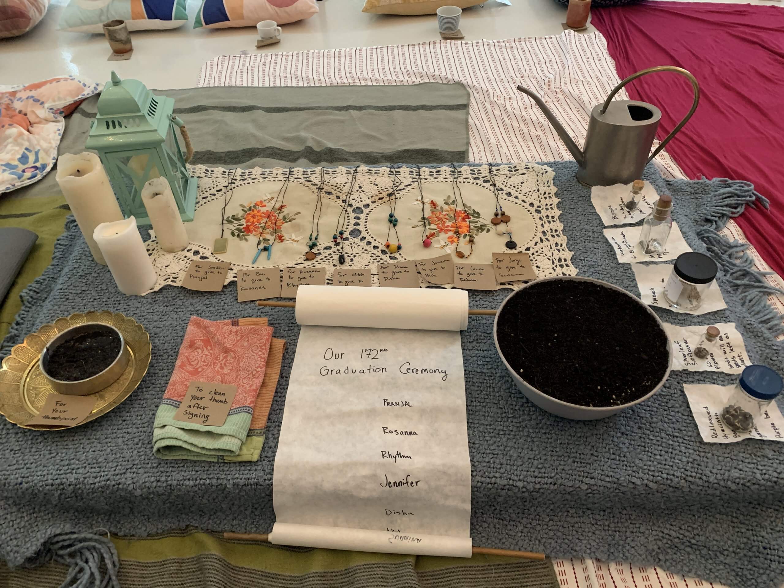 Artifacts from the staged graduation ceremony.