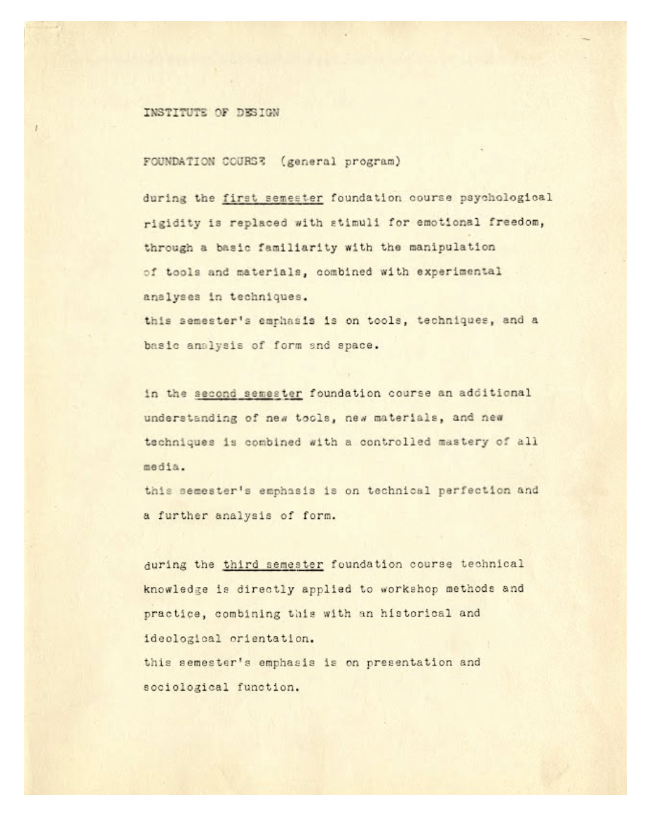Moholy-Nagy memo on Foundation courses. University Archives and Special Collections, Paul V. Galvin Library, Illinois Institute of Technology.