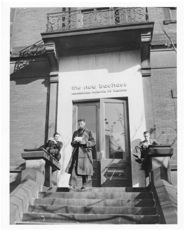 Students gather in front of the entrance to The New Bauhaus, Chicago (Herbert Matter, 1937)
