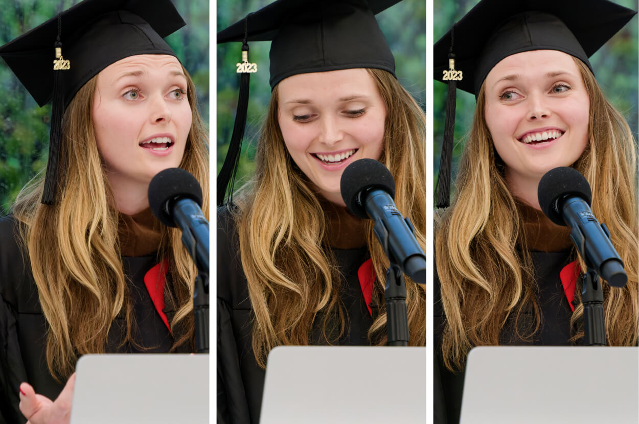 Kat Gowland speaking at commencement