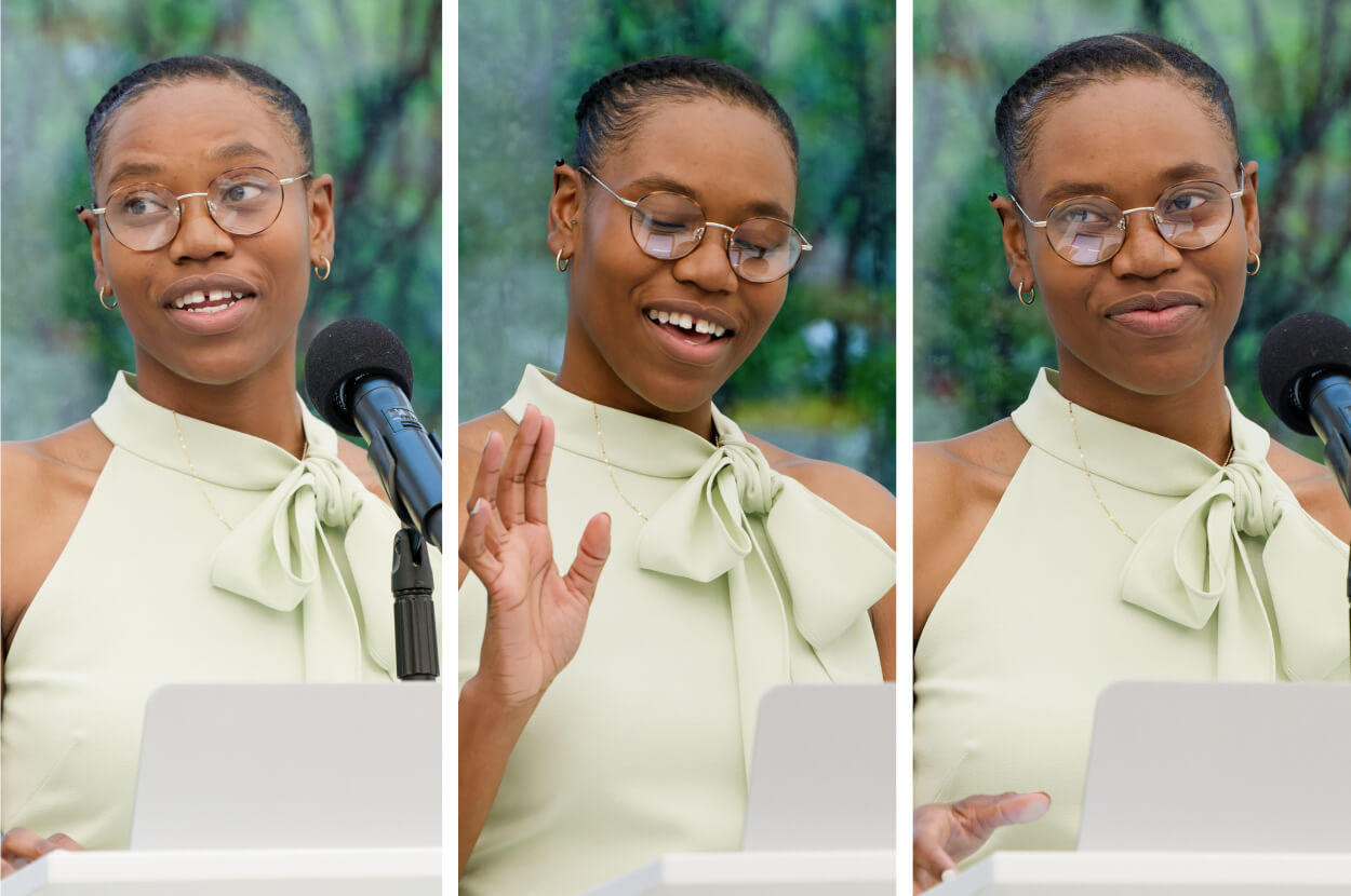 Latrina Lee speaking at commencement
