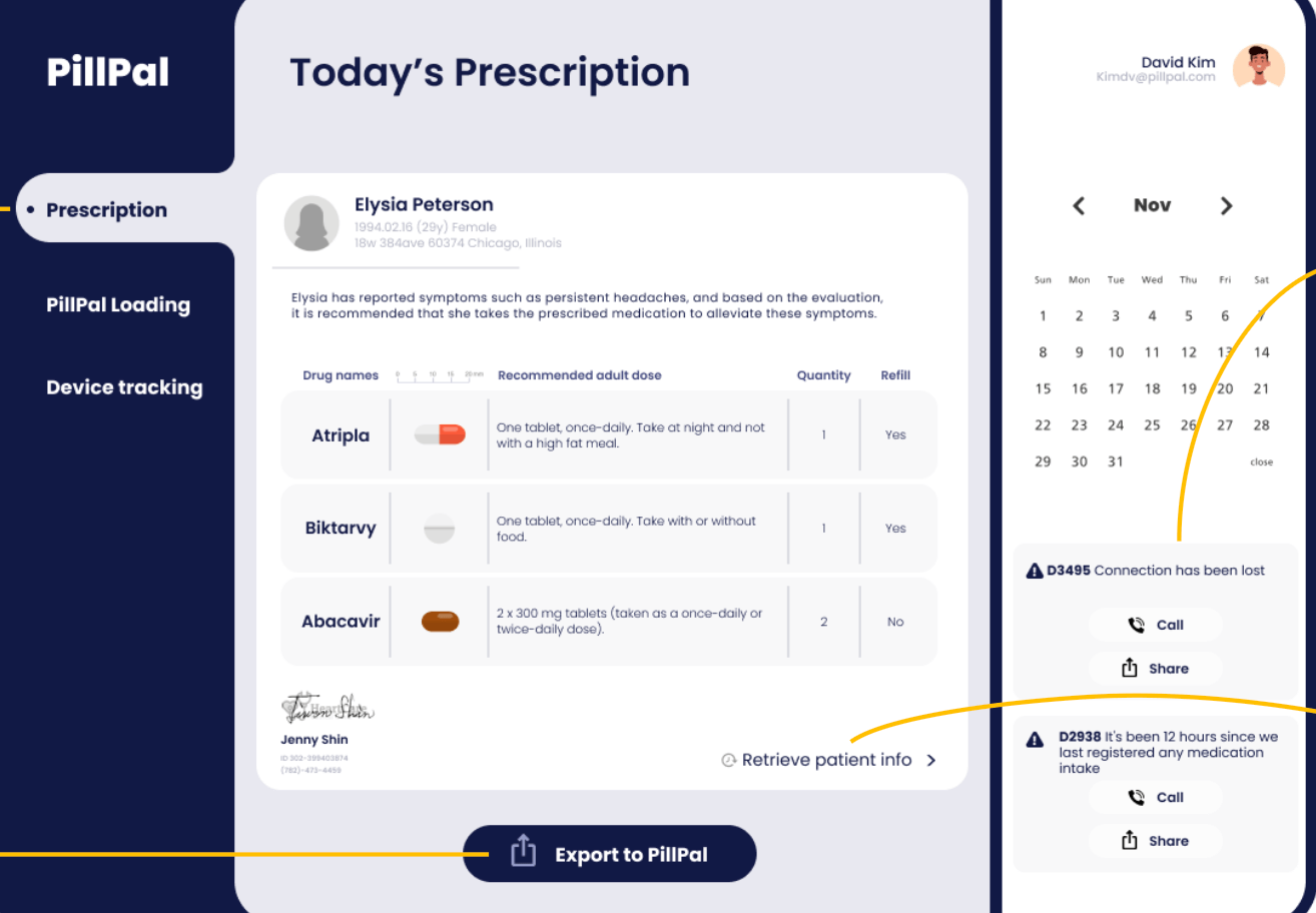 Dashboard of PillPal prototype